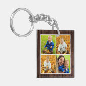 Rustic Wood Aangepast monogram Foto Collage Sleutelhanger (Voorkant Links)