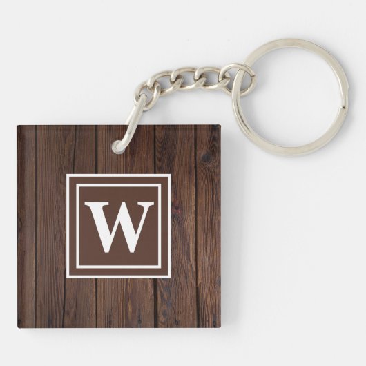 Rustic Wood Aangepast monogram Foto Collage Sleutelhanger (Achterkant)