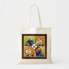 Rustic Wood Aangepast monogram Foto Collage Tote Bag