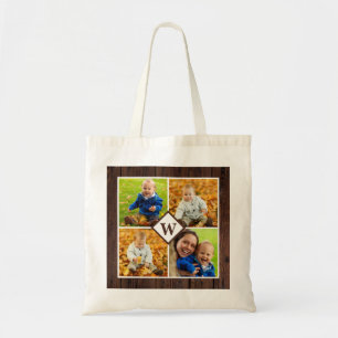 Rustic Wood Aangepast monogram Foto Collage Tote Bag