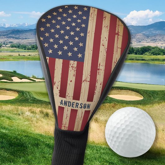 Rustic Wood Aangepast Patriottisch-Amerikaanse vla Golfheadcover