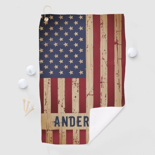 Rustic Wood - Aangepaste Amerikaanse vlag Golfhanddoek (Insitu)
