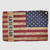 Rustic Wood - Aangepaste Amerikaanse vlag Golfhanddoek (Horizontaal)