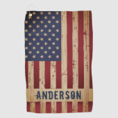 Rustic Wood - Aangepaste Amerikaanse vlag Golfhanddoek (Voorkant)