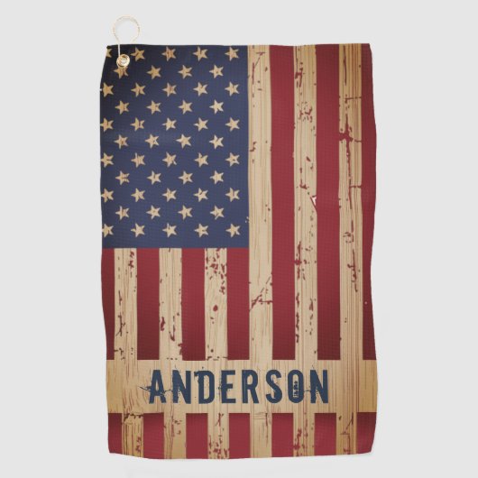 Rustic Wood - Aangepaste Amerikaanse vlag Golfhanddoek (Voorkant)
