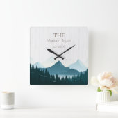 Rustic Wood - Aangepaste familienaam Vierkante Klok (Huis)