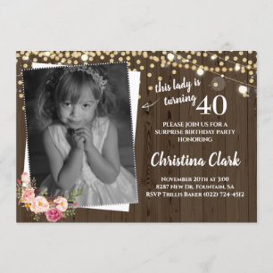 Rustic Wood Aangepaste foto Floral Birthday Kaart