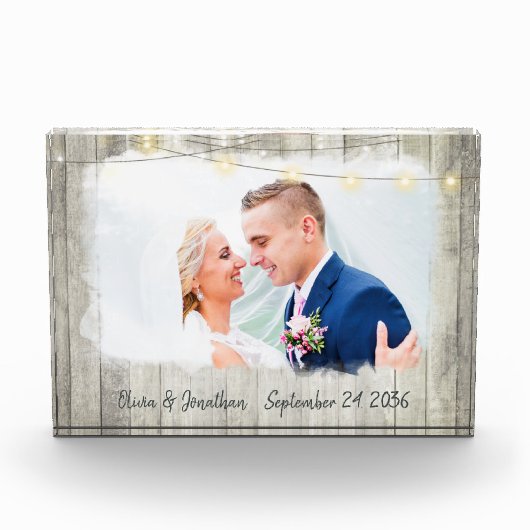 Rustic Wood Aangepaste foto Wedding Keepslag (Voorkant)