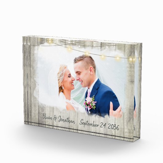 Rustic Wood Aangepaste foto Wedding Keepslag (Rechts)