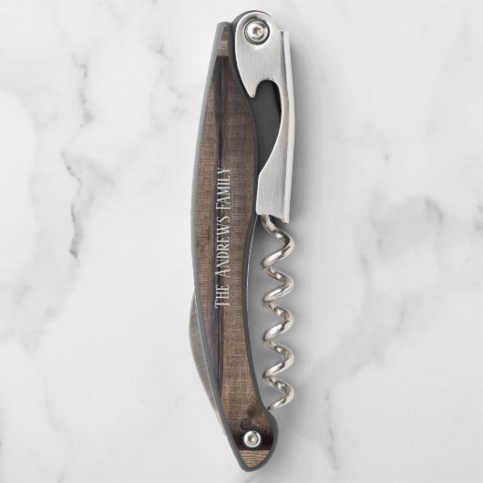 Rustic Wood - Aangepaste monogram schroef Kurkentrekker (Achterkant)