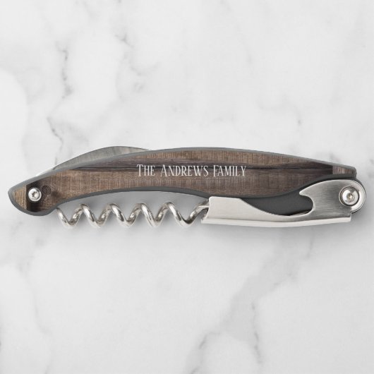 Rustic Wood - Aangepaste monogram schroef Kurkentrekker (Achterkant)