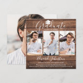 Rustic Wood Afstuderen 4 Foto Afstuderen Aankondiging (Voorkant / Achterkant)