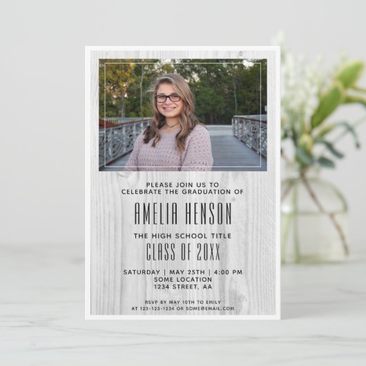 Rustic Wood Afstuderen Fotografie Kaart (Staand voorkant)