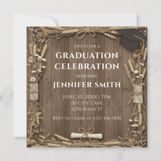 Rustic Wood Afstuderen Kaart (Voorkant)
