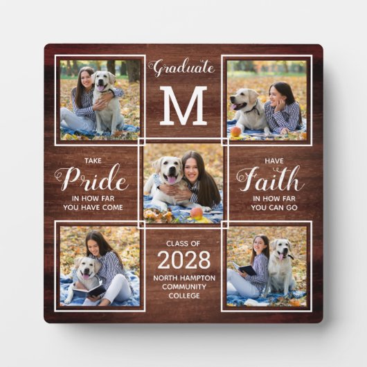 Rustic Wood Afstuderen Keepomwille Photo Collage Fotoplaat (Voorkant)