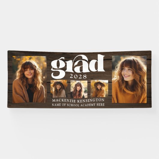 Rustic Wood Afstuderen Photo Collage Spandoek (Horizontaal)