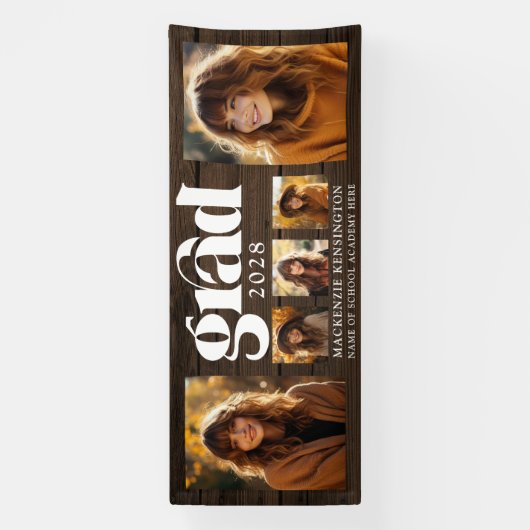 Rustic Wood Afstuderen Photo Collage Spandoek (Verticaal)