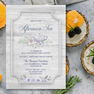 Rustic Wood Afternoon Tea Baby Shower Kaart