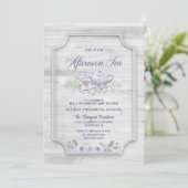 Rustic Wood Afternoon Tea Baby Shower Kaart (Staand voorkant)