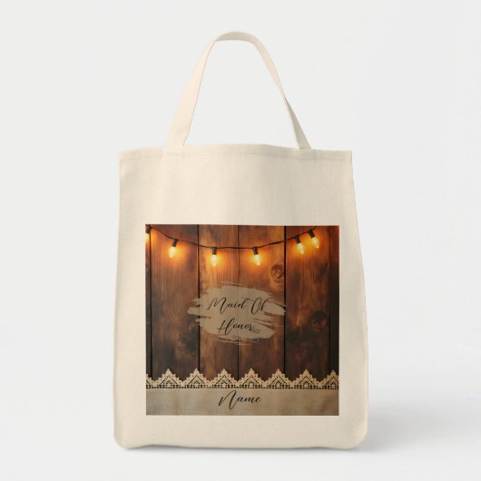 Rustic Wood and Lace Bridal Party  Tote Bag (Voorkant)