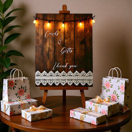 Rustic Wood and Lace Cards & Gifts  Pedestal Sign Reclamebord Met Voetstuk