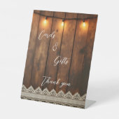 Rustic Wood and Lace Cards & Gifts  Pedestal Sign Reclamebord Met Voetstuk (Voorkant)