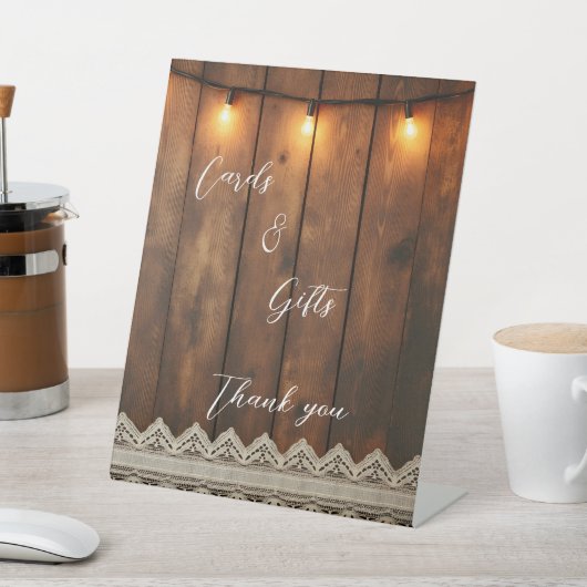 Rustic Wood and Lace Cards & Gifts  Pedestal Sign Reclamebord Met Voetstuk (Insitu)