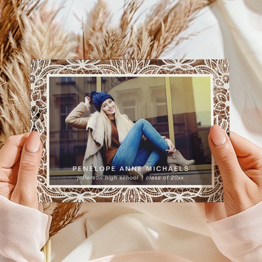 Rustic Wood and Lace Photo Afstuderen aangekondigd Aankondiging