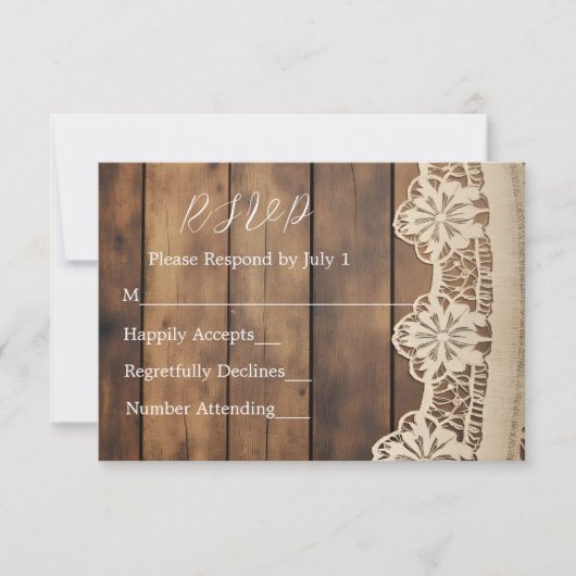 Rustic Wood and Lace RSVP Card (Voorkant)