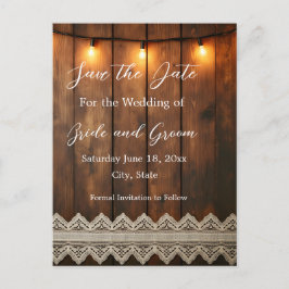 Rustic Wood and Lace Save the Date Postcard Briefkaart