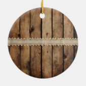 Rustic Wood and Lace Wedding First Christmas Keramisch Ornament (Achterkant)