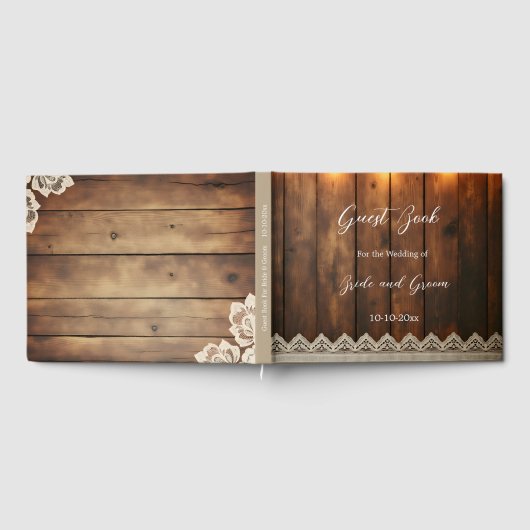 Rustic Wood and Lace Wedding Guest Book Gastenboek (Volledig)