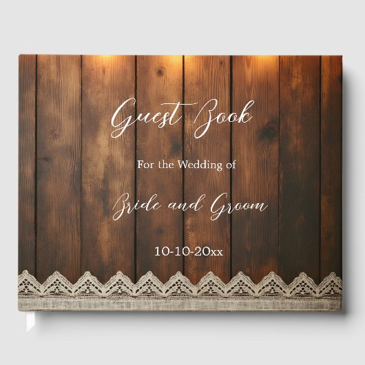 Rustic Wood and Lace Wedding Guest Book Gastenboek (Voorkant)