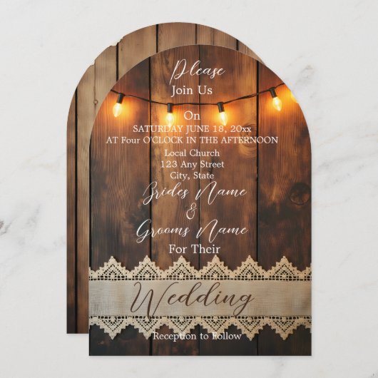 Rustic Wood and Lace Wedding  Kaart (Voorkant / Achterkant)