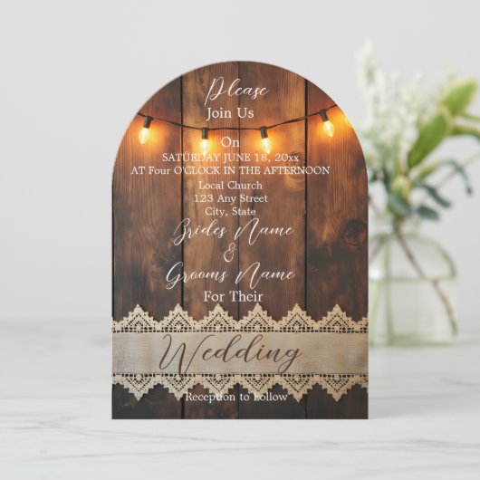 Rustic Wood and Lace Wedding  Kaart (Staand voorkant)