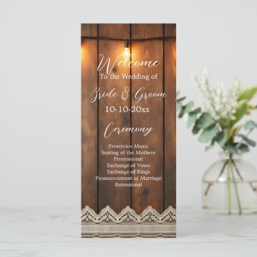 Rustic Wood and Lace Wedding Program Programmakaart (Staand voorkant)