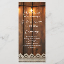 Rustic Wood and Lace Wedding Program Programmakaart