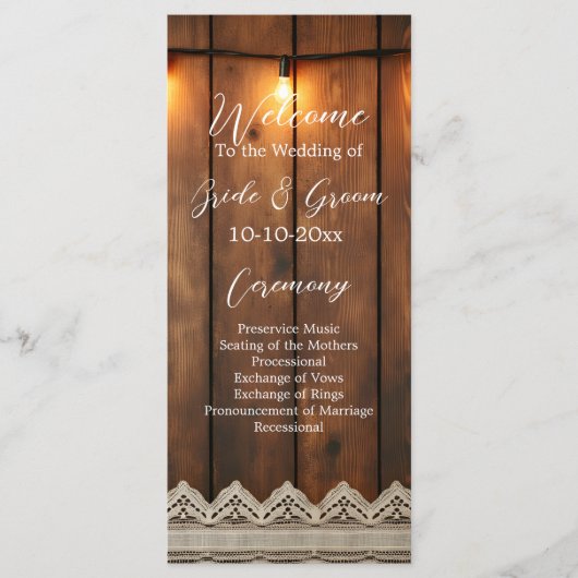 Rustic Wood and Lace Wedding Program Programmakaart (Voorkant)