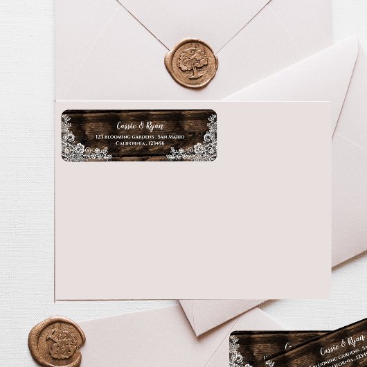 Rustic Wood and Lace Wedding Return Address Label