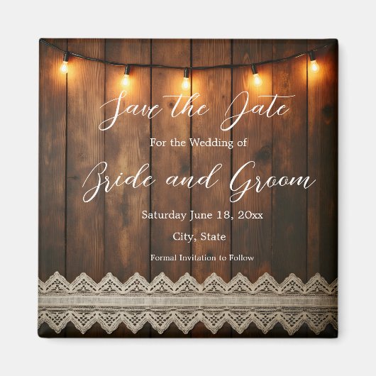 Rustic Wood and Lace Wedding Save the Date Magnet (Voorkant)