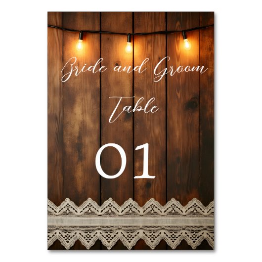 Rustic Wood and Lace Wedding Table Card Kaart (Achterkant)