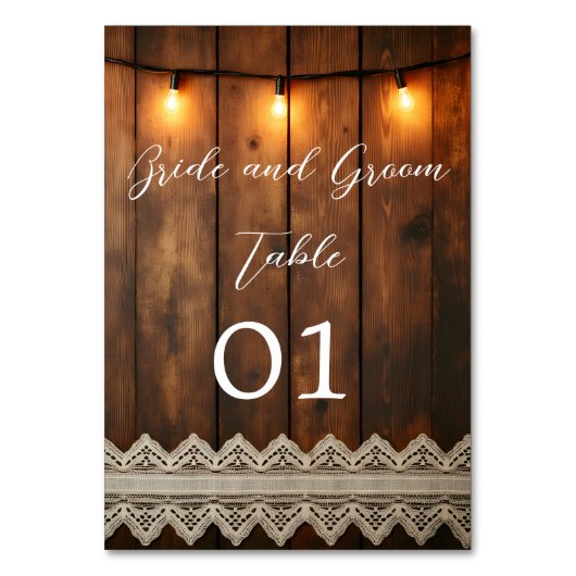 Rustic Wood and Lace Wedding Table Card Kaart (Voorkant)