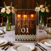 Rustic Wood and Lace Wedding Table Card Kaart