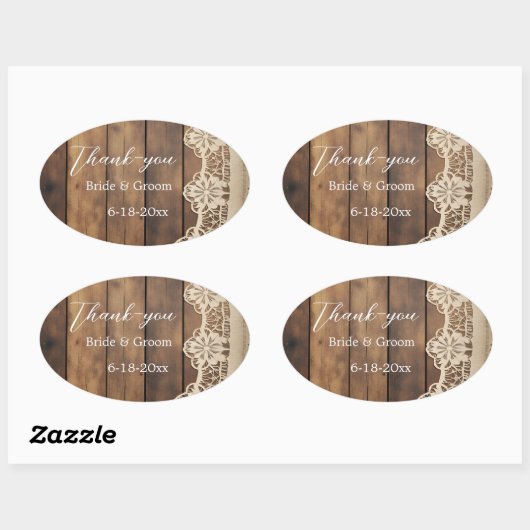 Rustic Wood and Lace Wedding Thank-you Sticker (Vel)