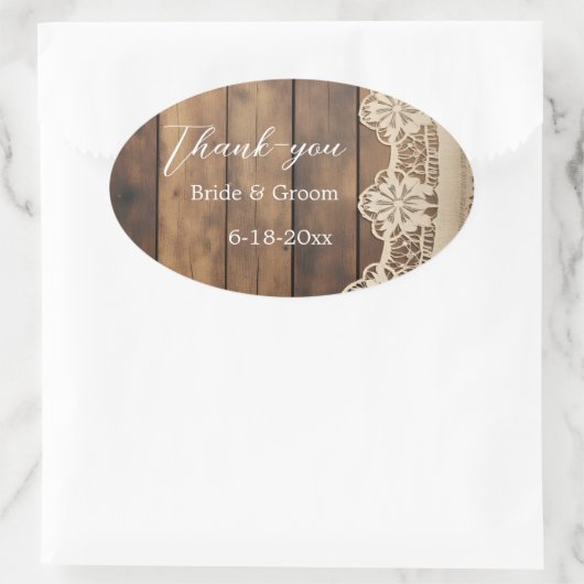 Rustic Wood and Lace Wedding Thank-you Sticker (Tas)