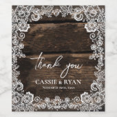 Rustic Wood and Lace Wedding Thank You Wijn Etiket (Enkel label)