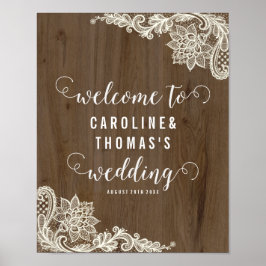 Rustic Wood and Lace Welcome Sign Poster