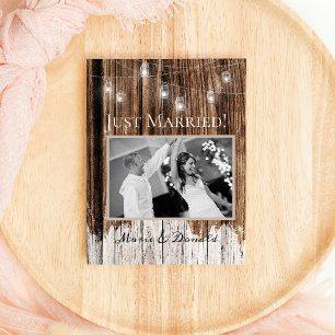 Rustic Wood and Lantern Wedding Announcement