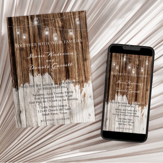 Rustic Wood and Lantern Wedding Kaart