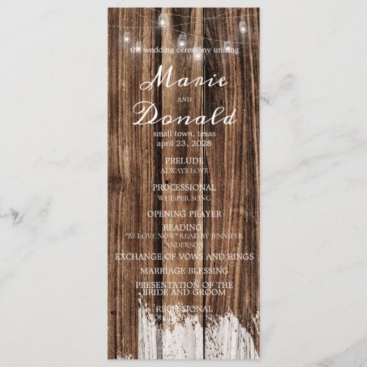 Rustic Wood and Lantern Wedding Programmakaart (Voorkant)